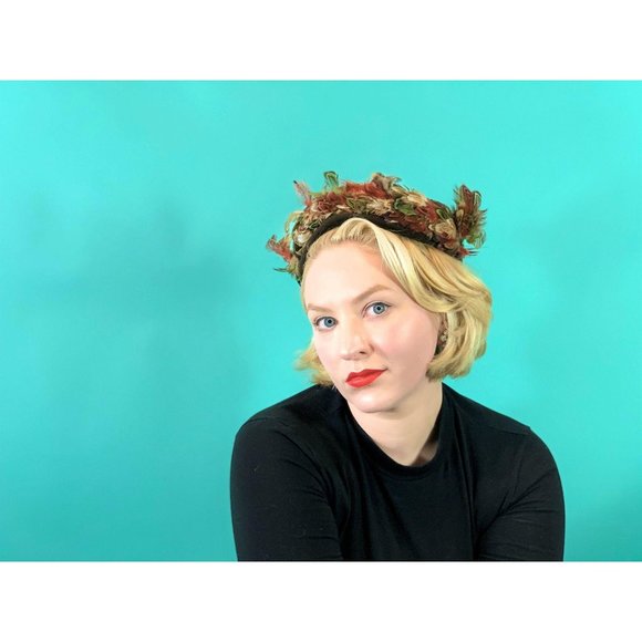 Vintage 1950s Feather Hat Pinehurst Brown Round Cap - Picture 5 of 9